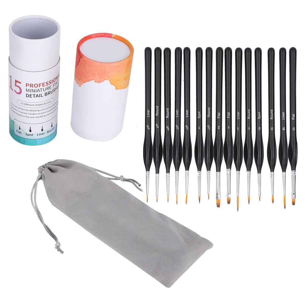 15pcs Detail Paint Brush Set Watercolor Oil Painting Drawing Brush with Storage Bag
