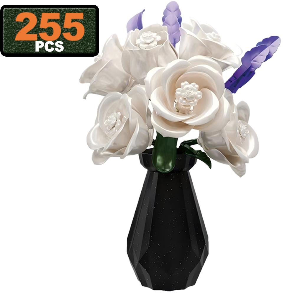 Non-Toxic 255Pcs City Romantic Preserved Flower Building Blocks Moc Desktop Decorations Black White Roses Model Bricks Kids Toys Children Gift