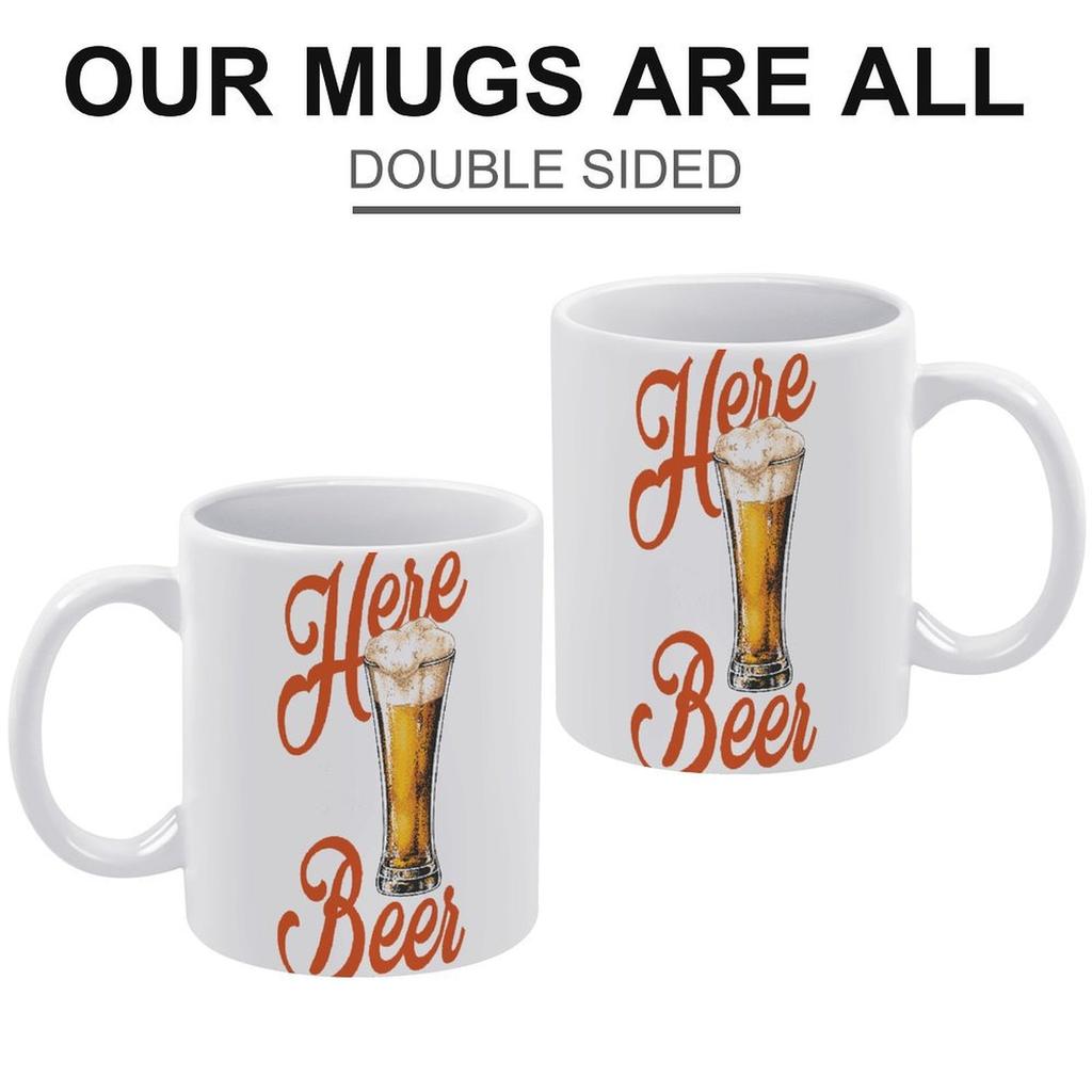 1pc 11oz Double-Sided Printed Ceramic Mug for Beer Enthusiasts, Simple Daily Cup for Coffee or Tea, Great Fun Gift Idea