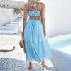 Women's Fashionable Casual Solid Color Bohemian Vacation High Waisted Patchwork Suspender Dress