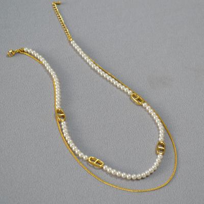 French Niche Design Light Luxury Elegant Soft Imitation Shijia Highlight Pearl Pig Nose Chain Double Layer Stacked Necklace