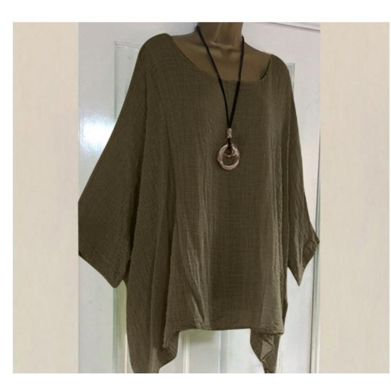 

Summer new style ladies irregular sleeves casual round neck all-match T-shirt 5XL коричневий