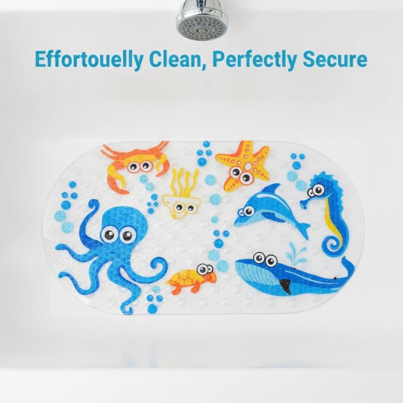 Cartoon Soft PVC Kids Bath Mat Anti Slip Safety Non Skid Shower Mat with Suckers for Baby Home Bathroom