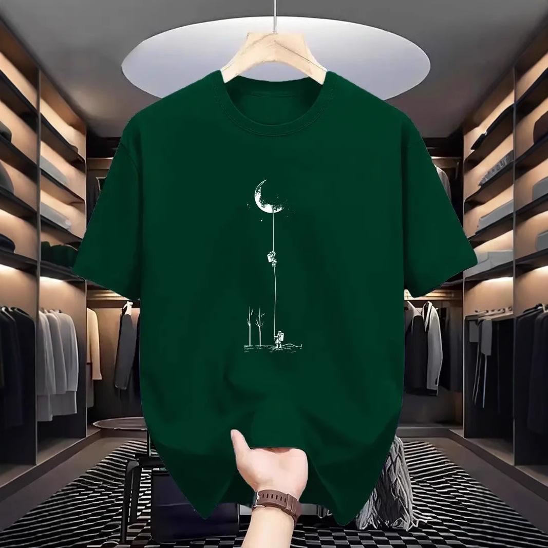 Летняя мужская женская футболка с принтом «Посадка на Луну» свободного покроя с круглым вырезом и короткими рукавами для мужчин XS зелёный