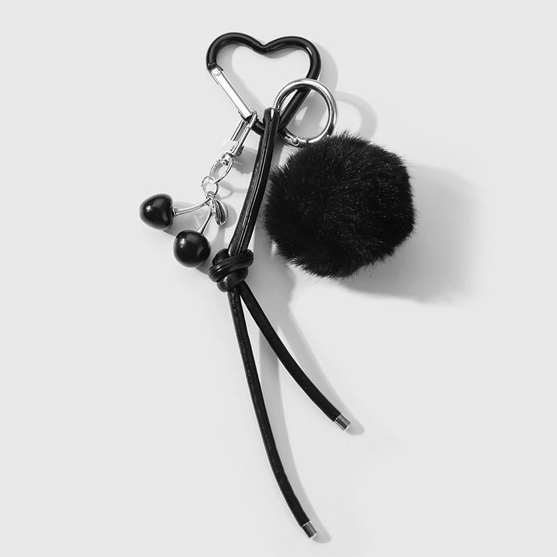 Black Braided Rope Keychain Three-Dimensional Love Ball Racket Cherry Charm Pendant Keyring  Simple Bag Decoration