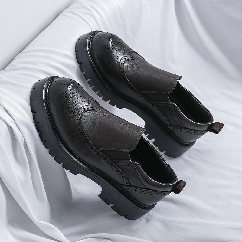 

Мужские мокасины с резными броги, увеличивающие рост, классические кожаные туфли на толстой подошве, туфли на платформе с круглым носком EU: 45 коричневый