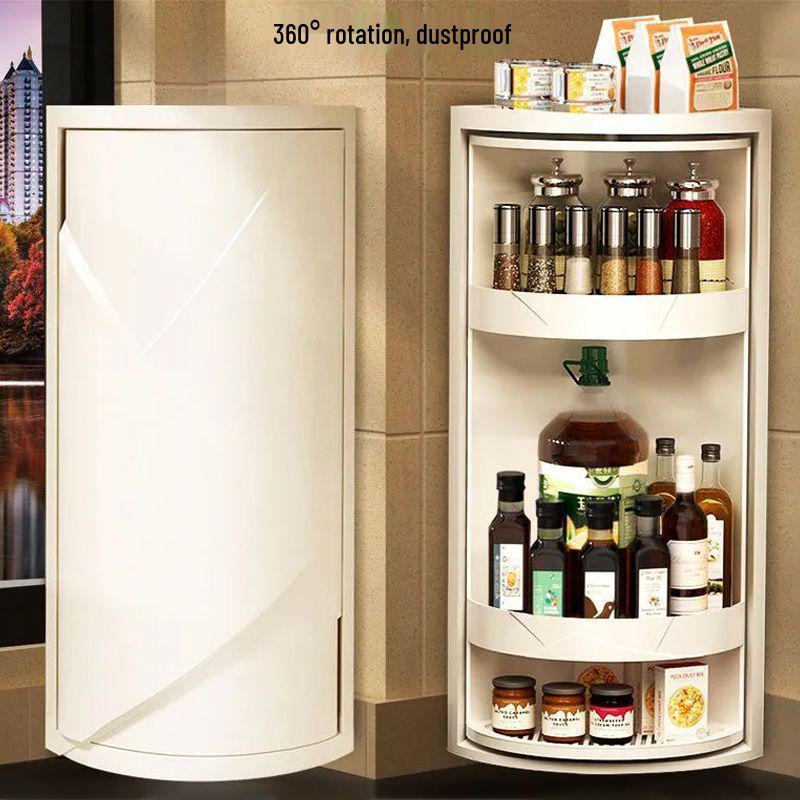 Triangle Kitchen Spice Rack: Wall-Mounted, Rotating Storage Shelf with Large Capacity and Punch-Free Corner Organizer