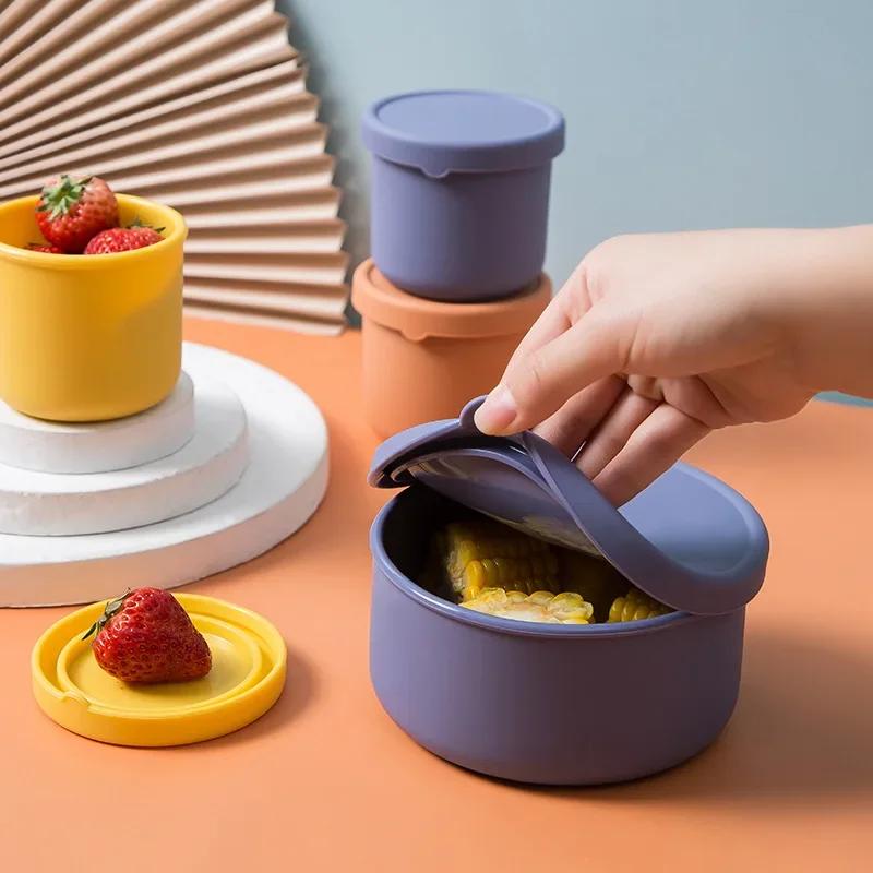 250/700ml Vegetable Salad Food Storage Fresh Bowl Kitchen Silicone Bento Box with Lid Round Fresh-keeping Lunch Box