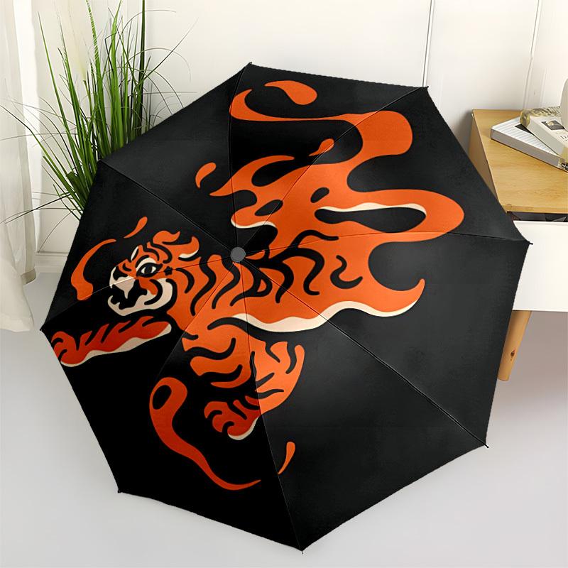1pc Tiger Flame Automatic Open/Close Umbrella with Windproof, Functional Design, 8-Rib Sturdy Canopy