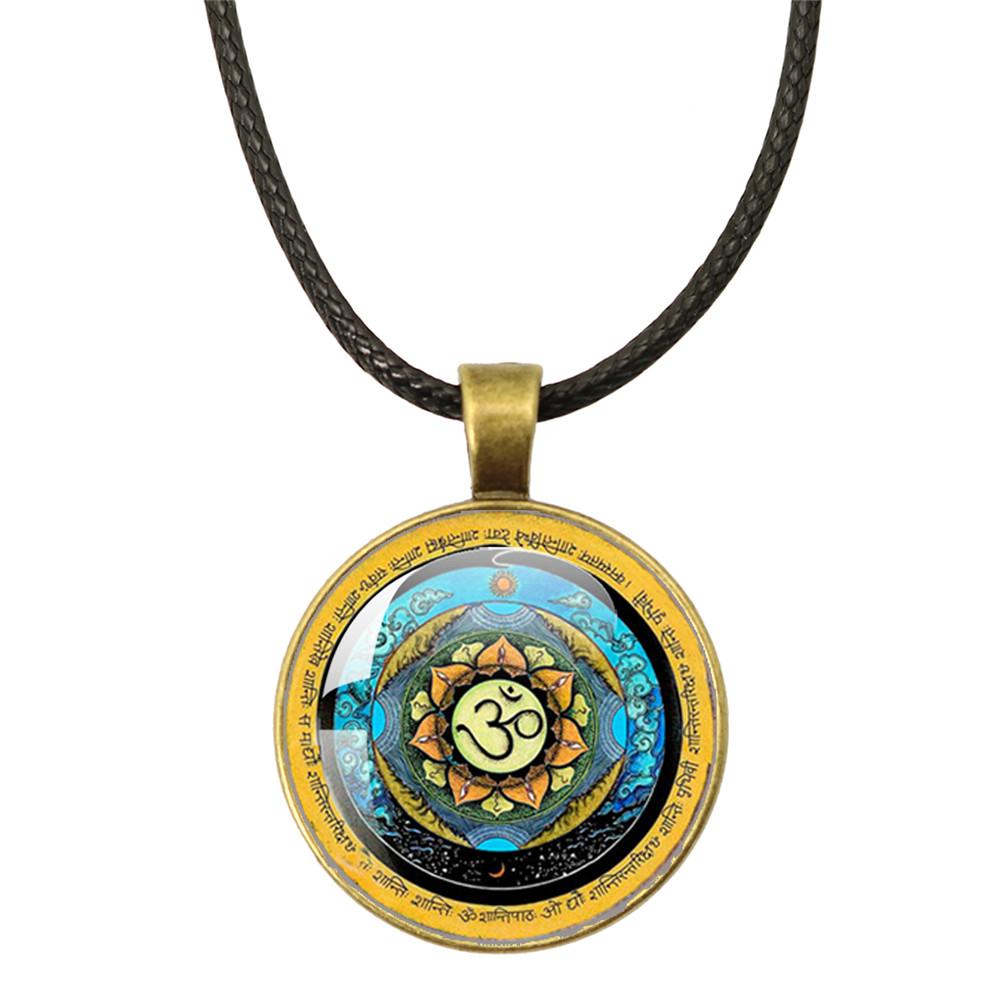 New Necklace Mandala Art Picture Rope Chain Glass Pendant Necklaces Sacred Geometry Yoga Om Fashion Jewelry Gift