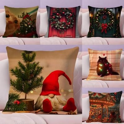 Beautiful Christmas Light Decorations Picture Second Pillow Case Silky Short Plush With Invisible Zipper Dustproof Sofa Cushion