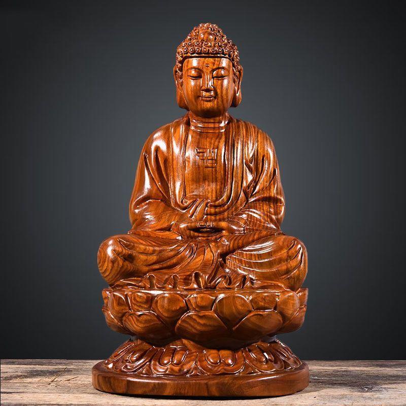 Sandalwood Wood Carving Sakyamuni Buddha Ornament Office Home Furnishing Home Desktop Decorative Ornaments Solid Wood Statue