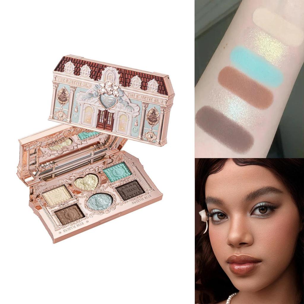 Flower Knows Sweetie Bear 6 Color Eyeshadow Palette Matte Shimmer Glitter Vegan Cruelty Free Waterproof High Pigment eyeshadow