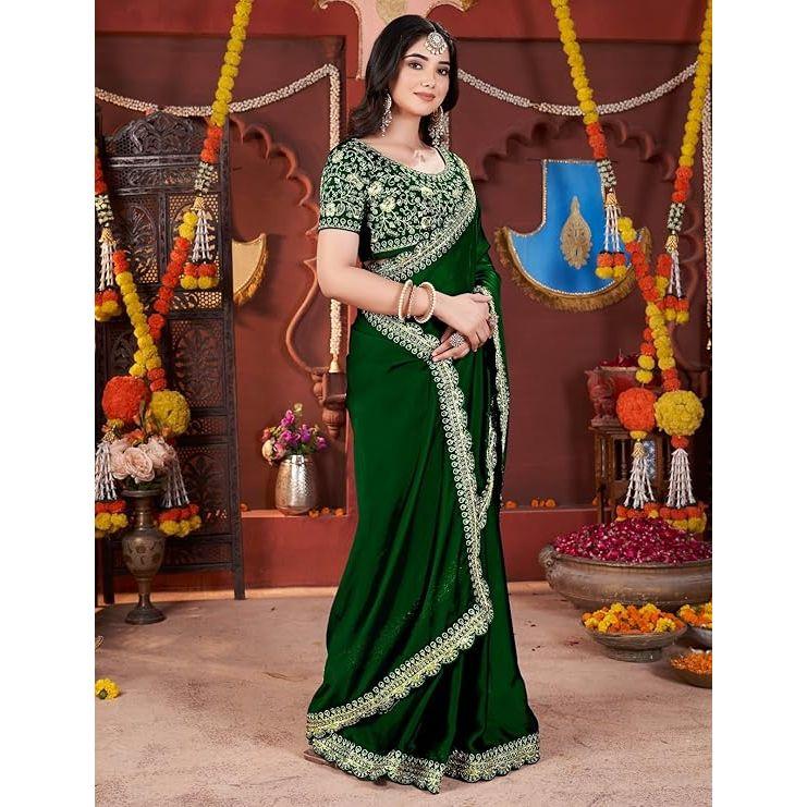 Women's Elegant Designer Sarees Premium Rangoli Fabric with Embellished Border, Lightweight and Stylish Ethnic Wear - Perfect for Parties,