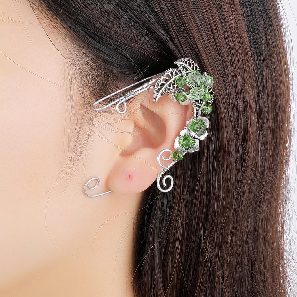 Earrings Retro Earless Flower Ear Bone Clip Rose Branch Elf Fringed Ear Hanging Ear Clip