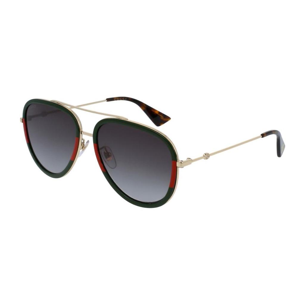 Gucci Metal Sunglasses Gold Frame Green Gradient Lenses Round Women Sunglasses GG0062S-003