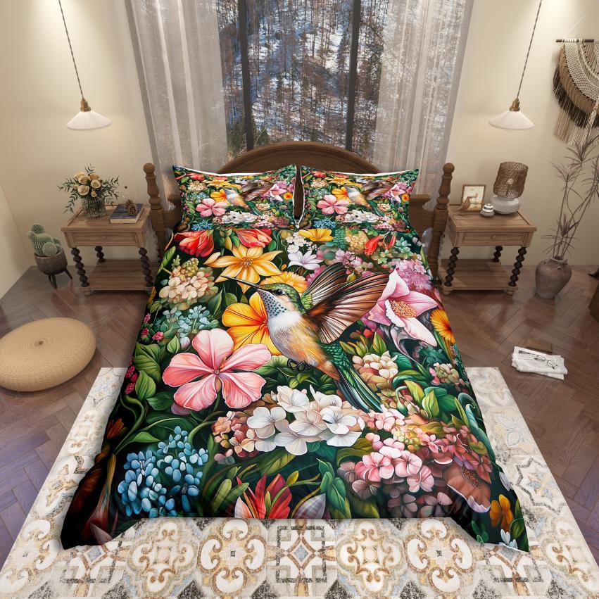 Comforter Homewish Rustic Hummingbird Modern Aesthetic Art Comforter Setcountry Flower Floral Bed Set For Girl