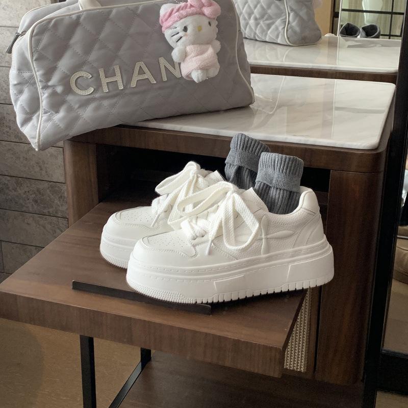 Cowhide Version~ Small Man Thick Sole Height Increase 5cm Genuine Leather Shoes Little White Shoes Women's Versatile Sports and Leisure Shoes Board S