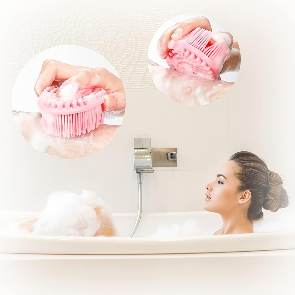 3pcs Silicone Body Scrubbers, Body Bath Brush X1, Facial Scrubber X1, Nose Blackhead Remover X1, for Women Men Various Skin Pink