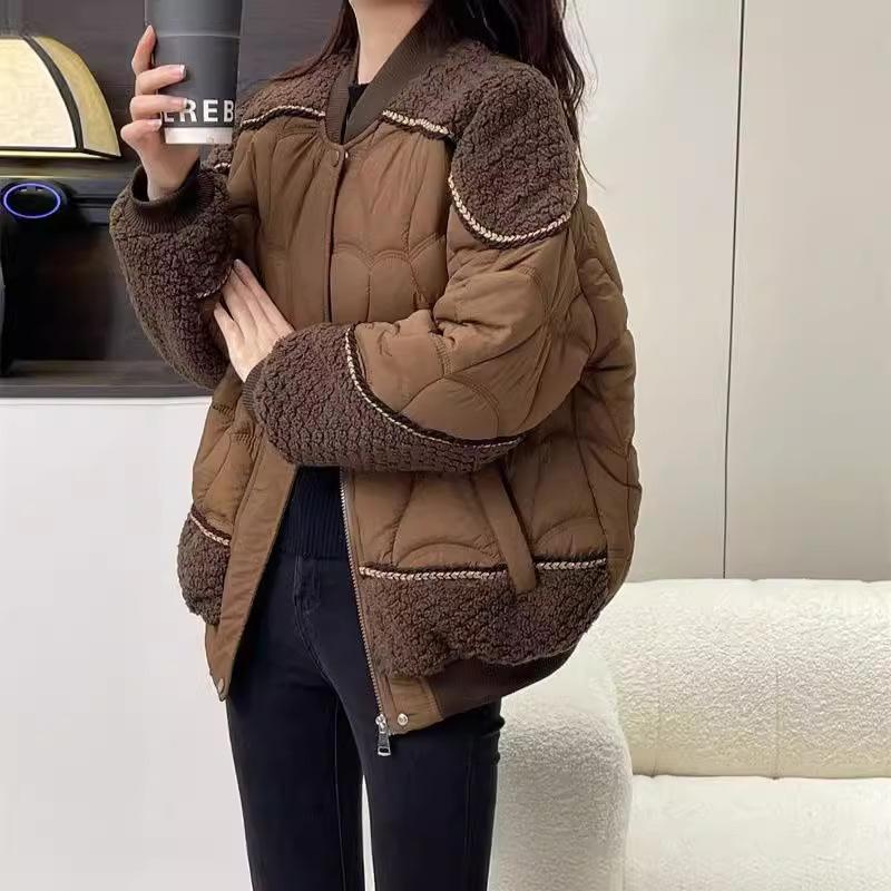 Autumn and winter new fashion Maillard style wear popular niche versatile color matching warm cotton jacket