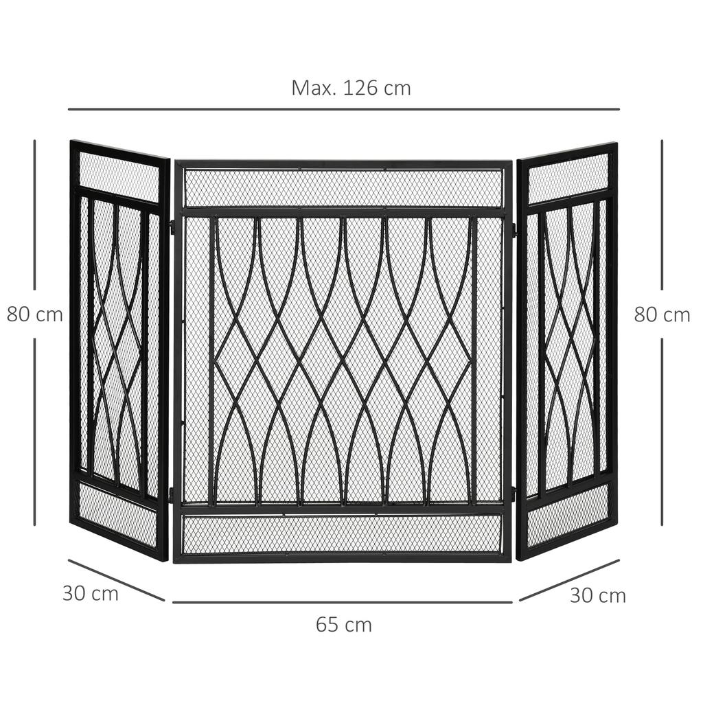 Schermo Pieghevole Metallico a 3 Pannelli per Camino 126cm Protezione Calore Fiamma Bambino Animale Domestico Casa Barriera Scintille Circondare con Motivo a Rete