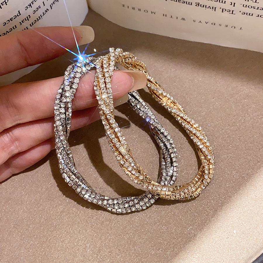 Double Ring Multi-layer Rhinestone Geometric Wrap Bracelet - Light Luxury Fashionable Versatile Piece