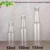 Available: 60ml, 100ml, 150ml PET Transparent Plastic Bottles with Aluminum Caps for Milk Tea or Samples