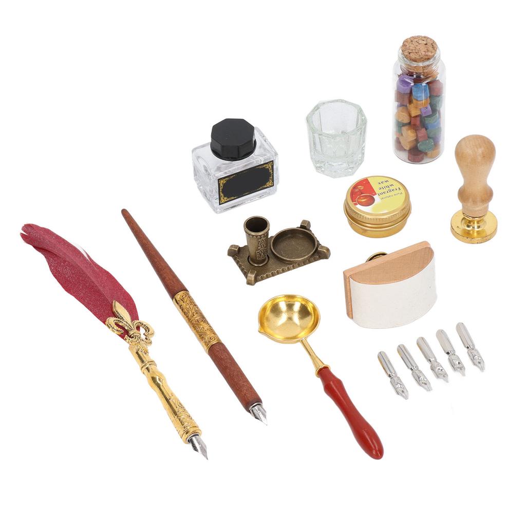 Quill Pen and Ink Set Vintage Elegant Glossy Writting Exquisite Colors   Pen and Ink Set with  ing Wax