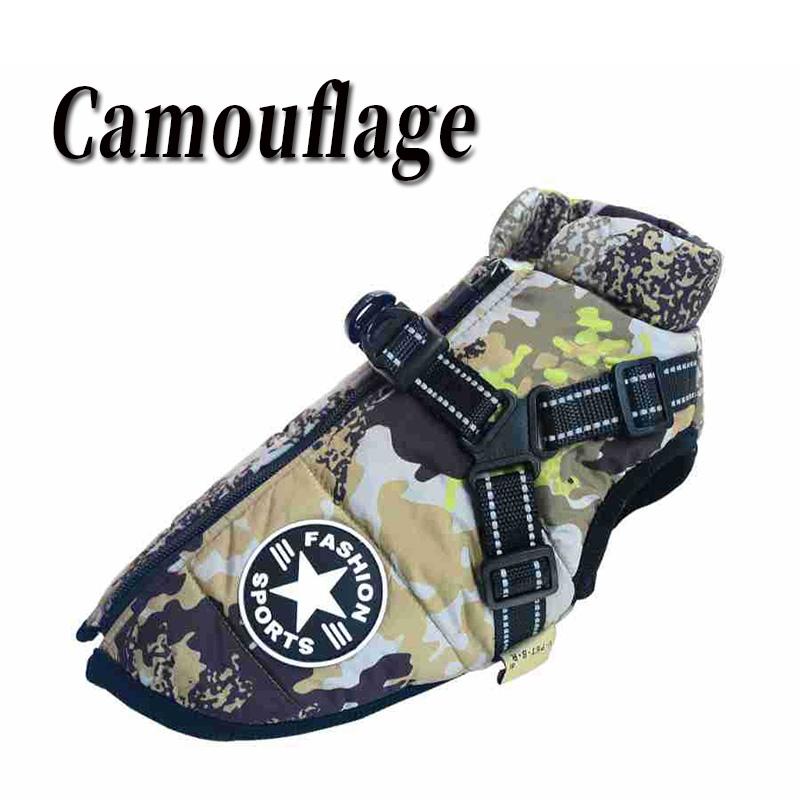 Winter Waterproof Dog Clothes with Harness Warm Pet Dog Cotton Jacket for Small Large Dogs Puppy Clothing French-Bulldog Coat