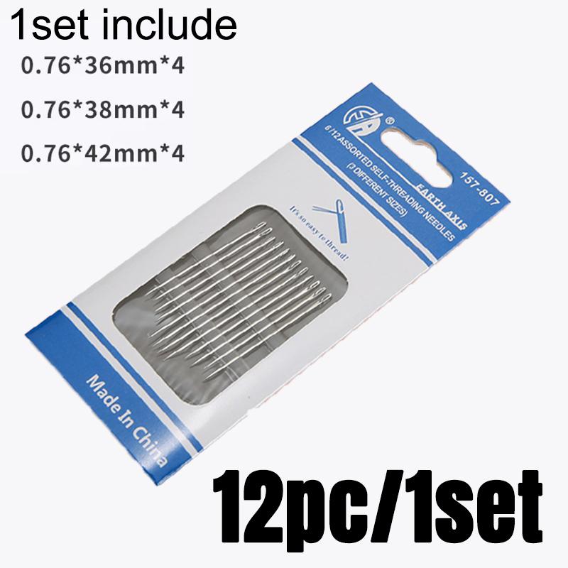 12-48PC Blind Needle Elderly Needle-side Hole Self Threading Needle Household Stainless Steel Sewing Needless  For Elderly Hand