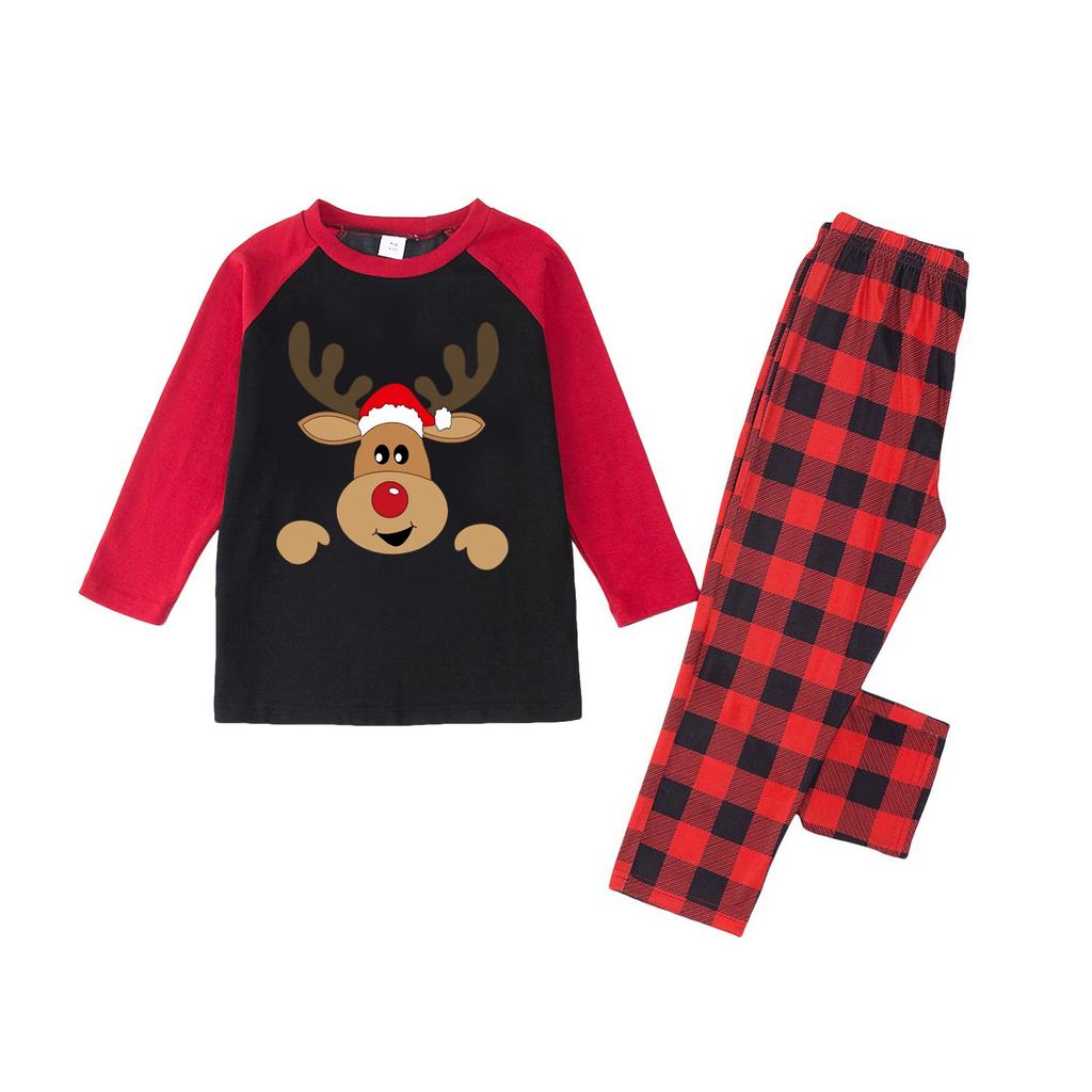 Weihnachtsdruck Süßes Familienset Schlafanzug, Hauskleidung, Familienset Langarm Oberteil Hosen Set