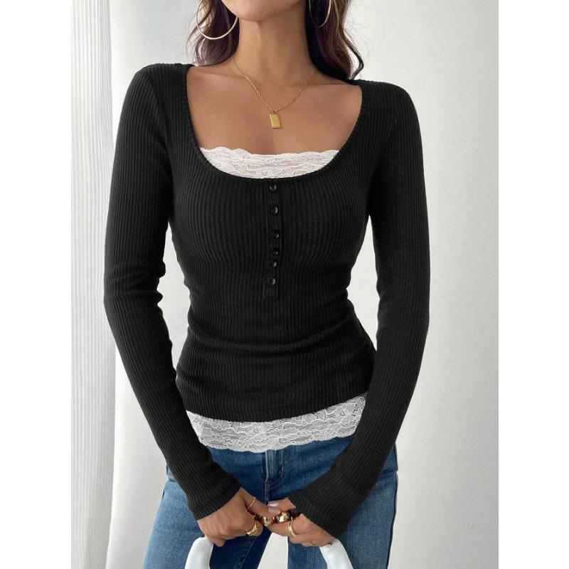 

DAFIFY Женские модные повседневные весенне-осенние однотонные блузки и рубашки с квадратным воротником и длинными рукавами с принтом S чёрный