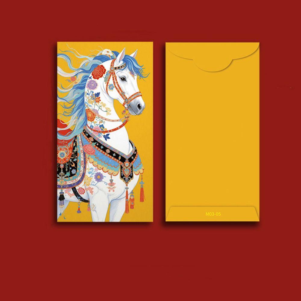 6pcs Cartoon Money Envelope Horse Year Design Lucky Red Pockets Gift Envelopes Wedding