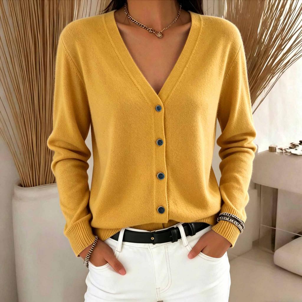 Women's Color Button Front Cardigan Sweater Loose Fit Casual Top
