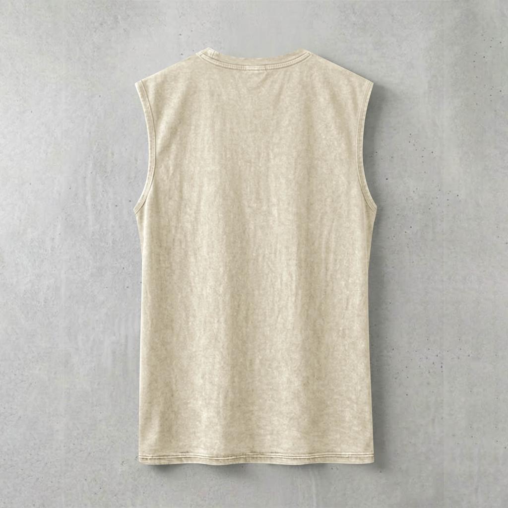 Maglietta da uomo vintage lavata a girocollo senza maniche, vestibilità casual comoda, tessuto morbido, stile classico