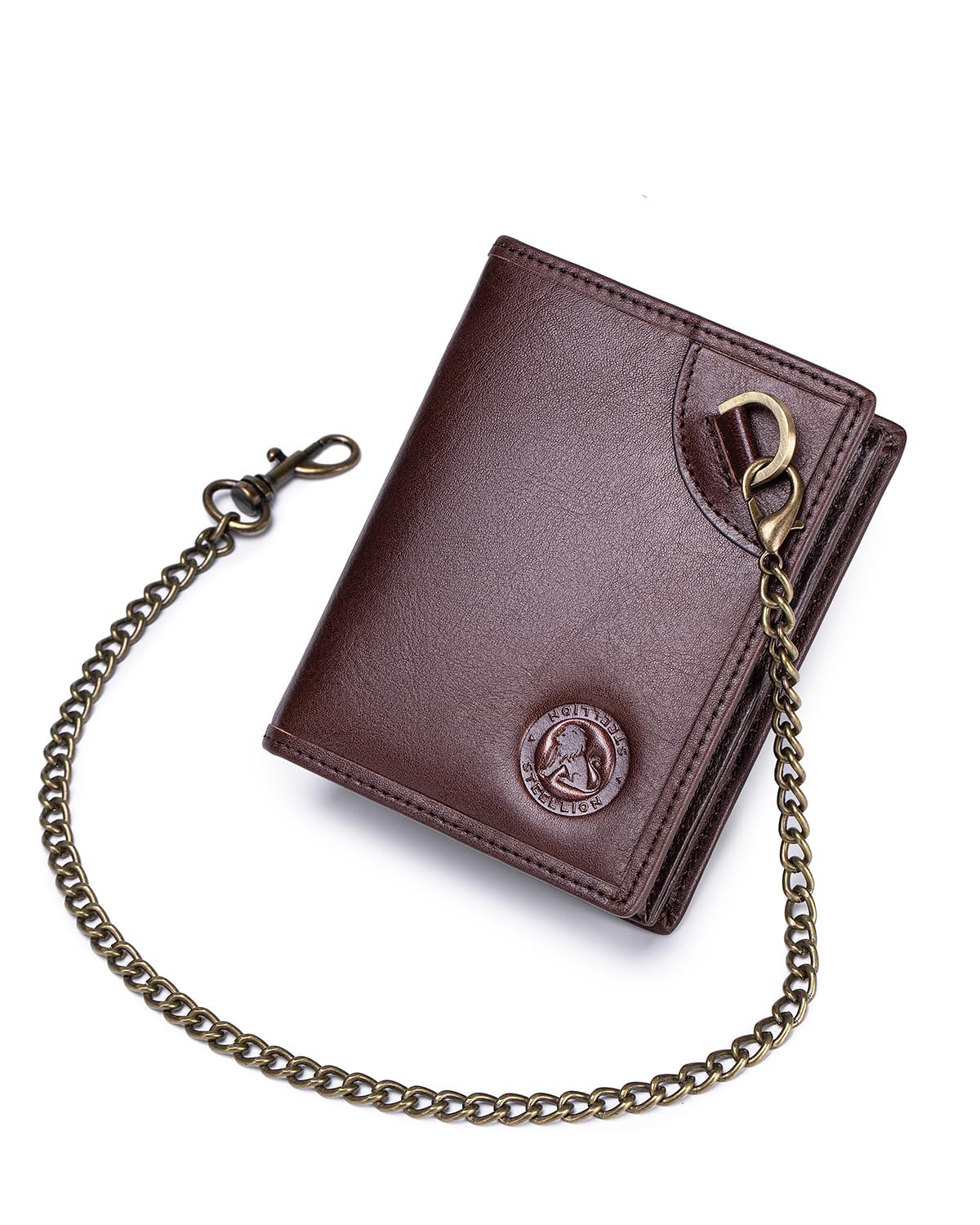 

LAOSHIZI Men s Genuine Leather Wallet with 16 Card Slots, RFID Blocking, ID Window, Vertical Bifold Wallet for Men with Vintage D-Ring Classic Style