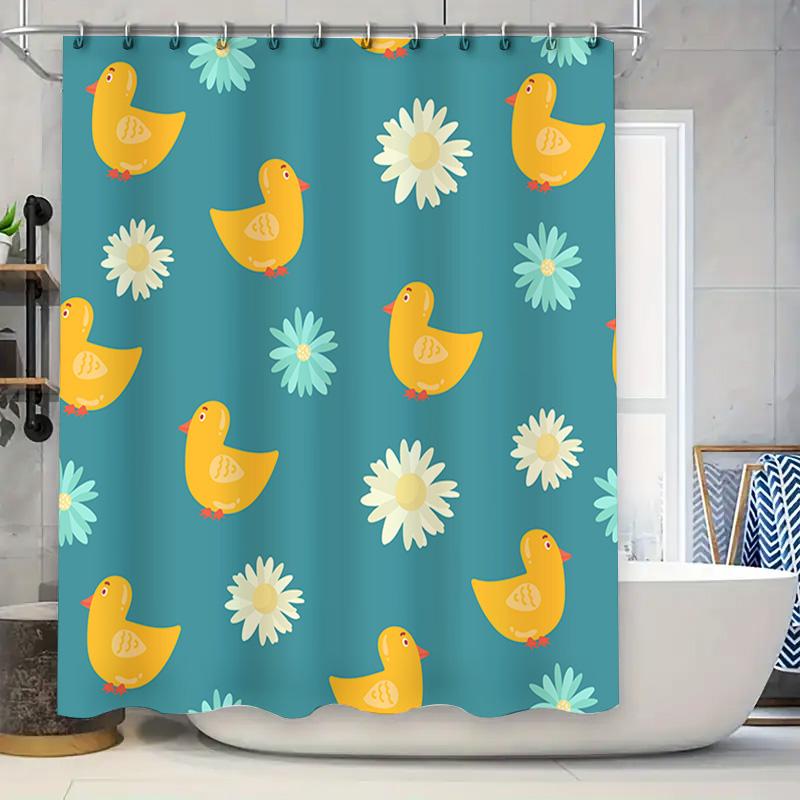 

Cute Duck Flower Shower Curtain For Bathroom Decor Modern Printed Fabric With Hooks W60H190(CM)-1 Pcs