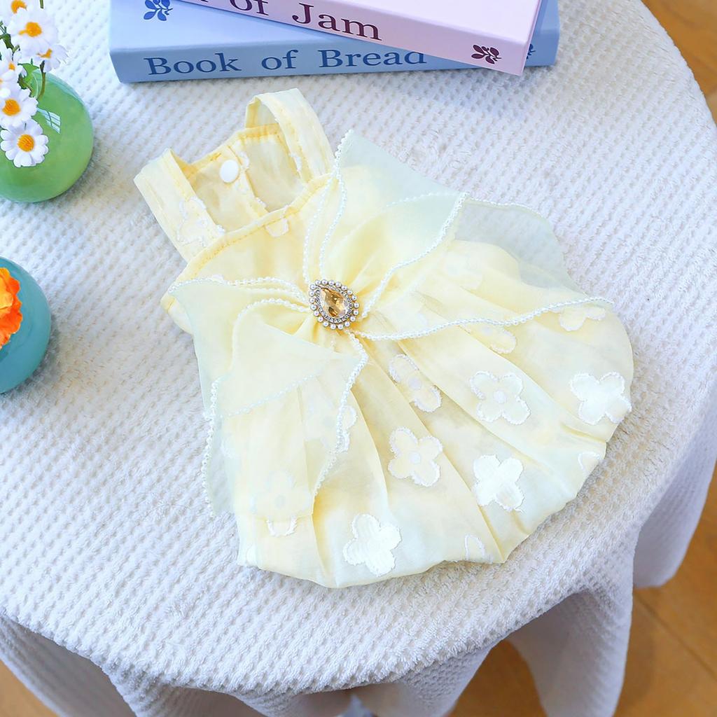 Pet Dog Clothes Floral Yellow Diamond Skirt