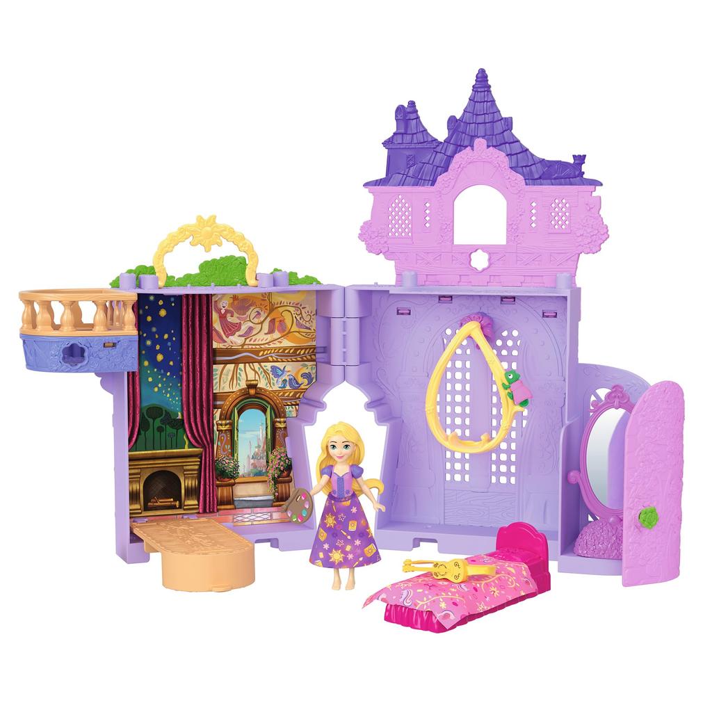 Mattel Disney Princess Rapunzel and the Tower (Stacking Castle Series Mini Doll) Dress-up Doll House Pretend Play Playset with 1 Mini Doll for ages 3