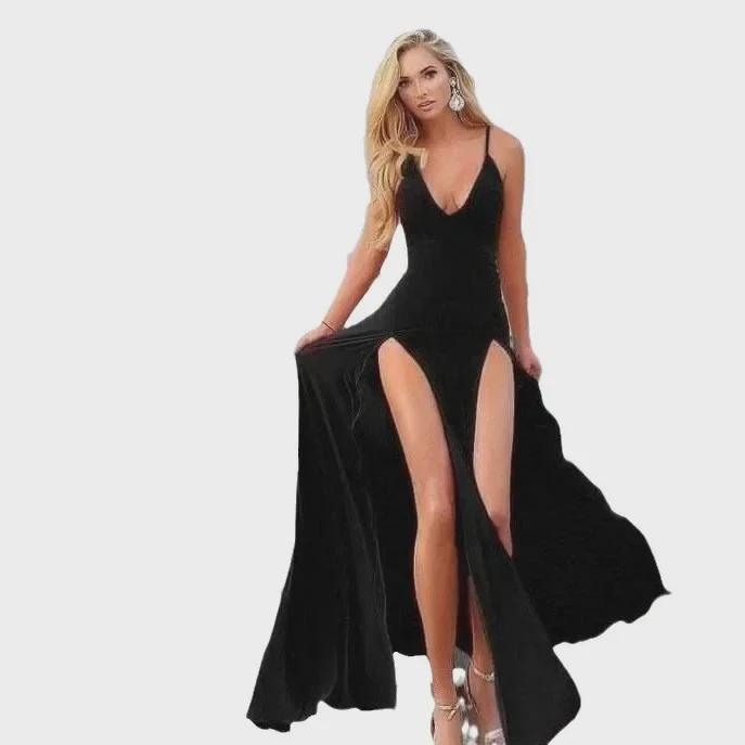 Sukienka na ramiączkach z dekoltem w serek i rozcięciem na wiosnę/lato 2025 dla kobiet: Seksowny styl europejski i amerykański