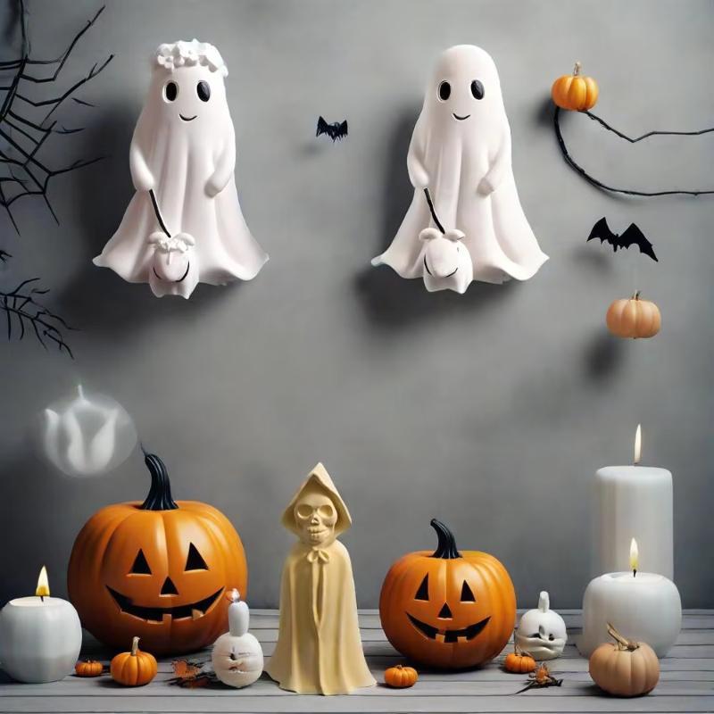 Halloween Ghost Silicone Candle Mold Doll Shape Resin DIY Skull Wizard Candlestick Plaster Gothic Decor