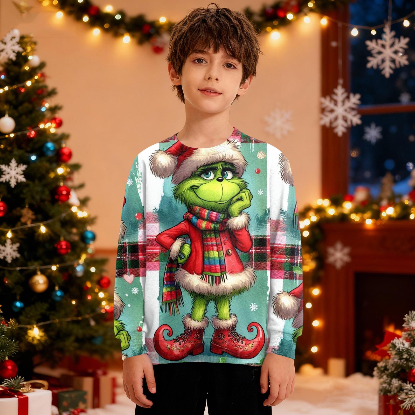 

Рождественский свитшот для мальчиков и девочек, уродливая рождественская футболка, свитшот с круглым вырезом, для малышей, с длинным рукавом, пуловер, наряд, топы 160 синий