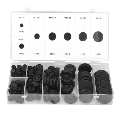 170pcs Black Closed Seal Ring Electrical Wiring Cable Gasket Kit Rubber Grommet Set with Plastic Box