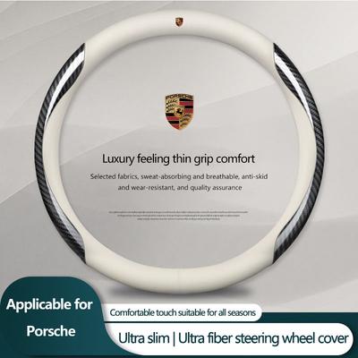 Deri Karbon Fiber Araba Direksiyon Simidi Kılıfı Araba Aksesuarları Cayenne Panamera Macan Boxster 911 928 944 918 917 İçin