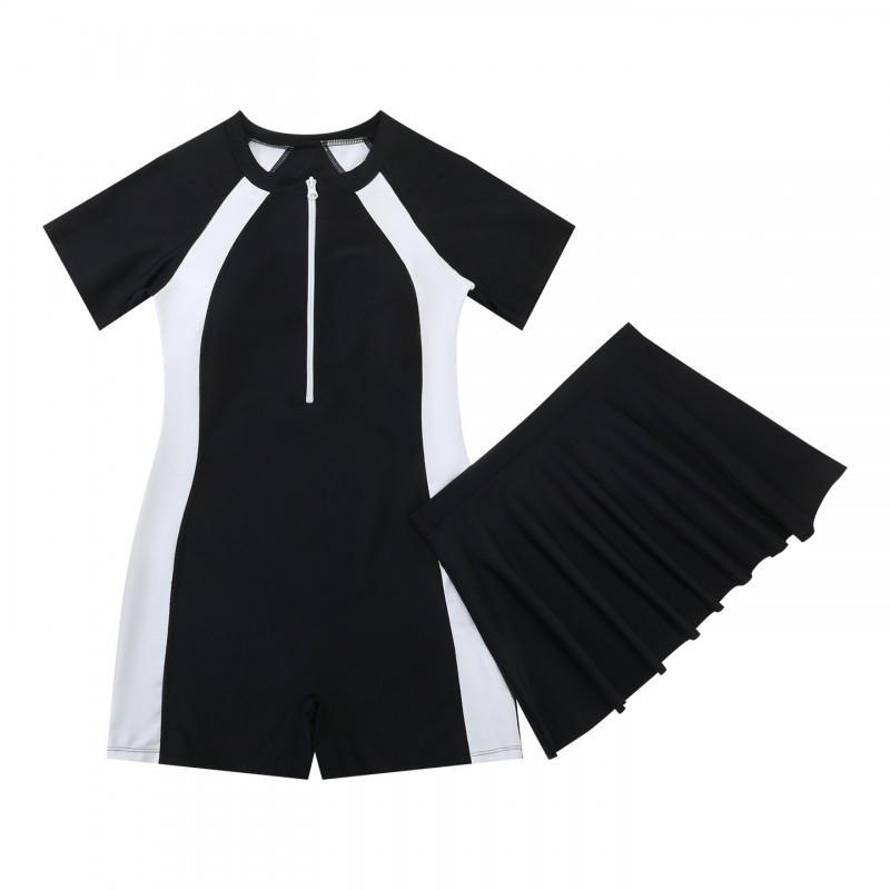 Children's Swimming Suit Girl Middle One-piece Boxer Two-piece Set Student Sports Training Swimsuit Independent Dress