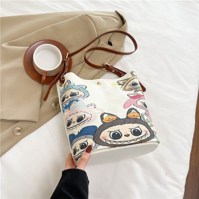 

Summer Summer Super Popular Cute Canvas Bag Female 2025 New Arrival Large Capacity Work Clothing Bucket Bag Crossbody Phone Bag Beige