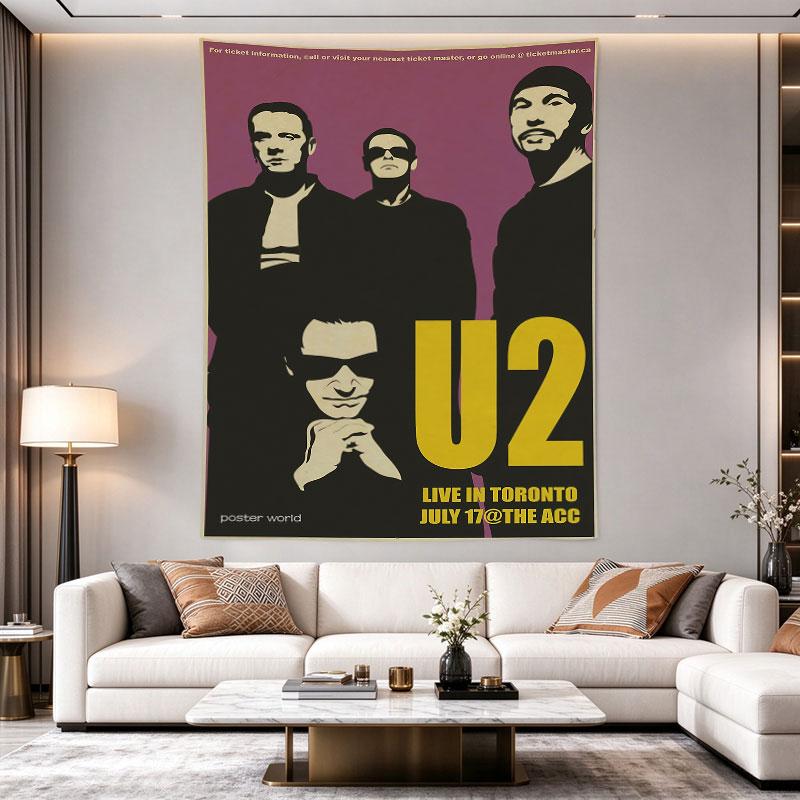 U2 Live in Toronto Retro Concert Poster Purple Band Silhouette Art