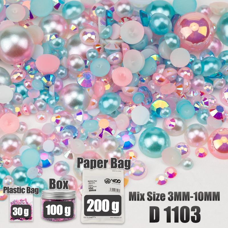 VDD 30/60/100/200g Mix Size ABS Half Round Pearls Flatback Beads Color Resin Rhinestone Crafts Nail Art DIY Decoration