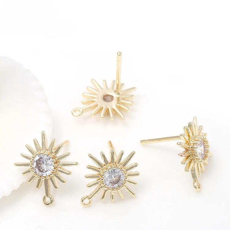 Gold Color Brass with Zircon Flower Stud Earrings High Quality Diy Jewelry Findings Accessories