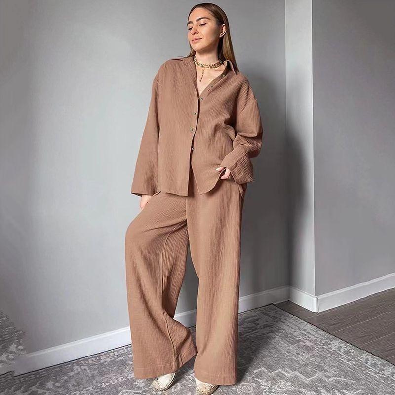 Fashion Style Shirt Pants Suit Fashion Home Wear Oversize Long Sleeve Pant Set